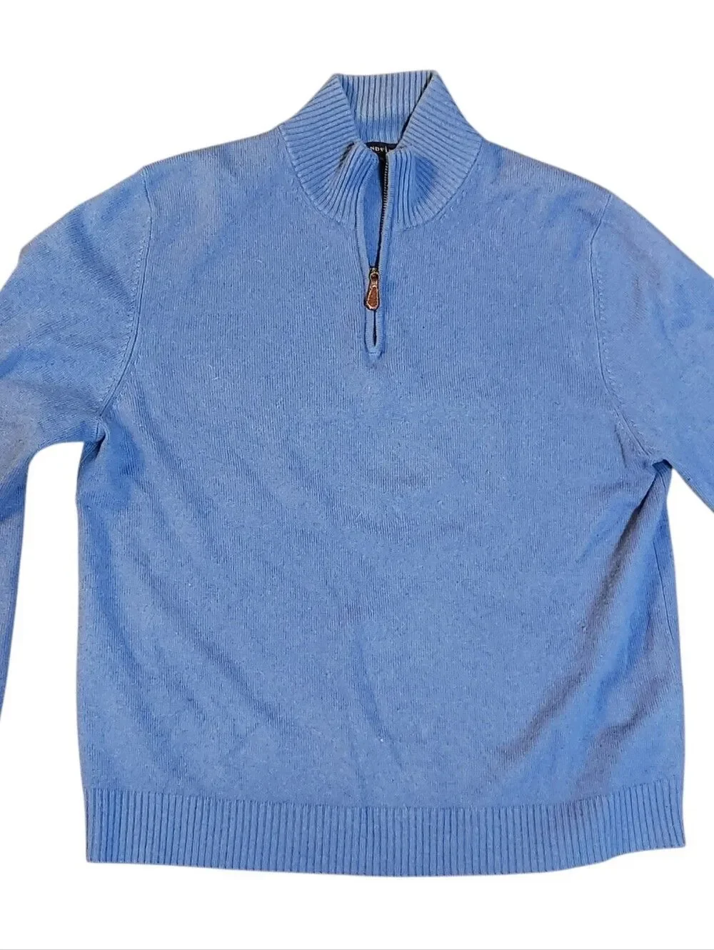 Lands' End Cashmere Sweater Mens Medium 38-40 Blue 1/2 Zip Mock Neck Long Sleeve